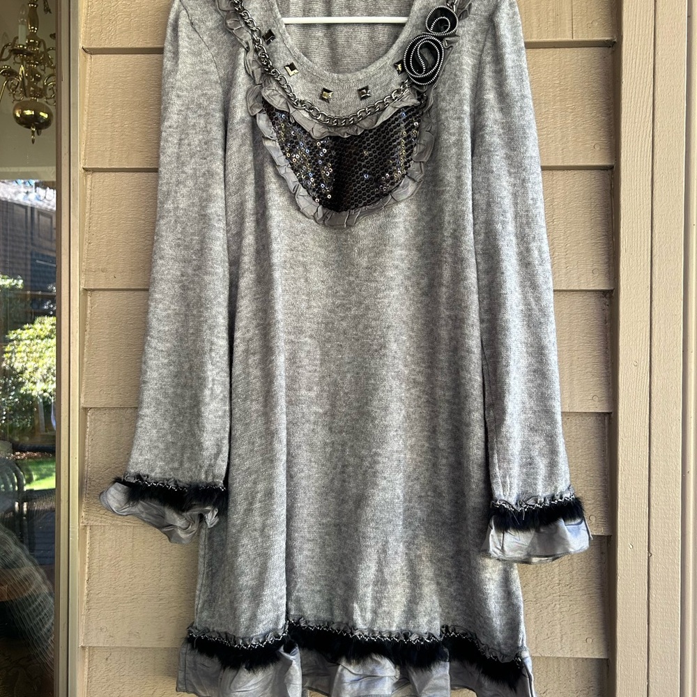 Simply Couture dress chain &zipper trim sheer cuff trim Sz XL